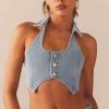 Peppermayo Exclusive Backstage Pass Denim Vest Top - Subdued Blue