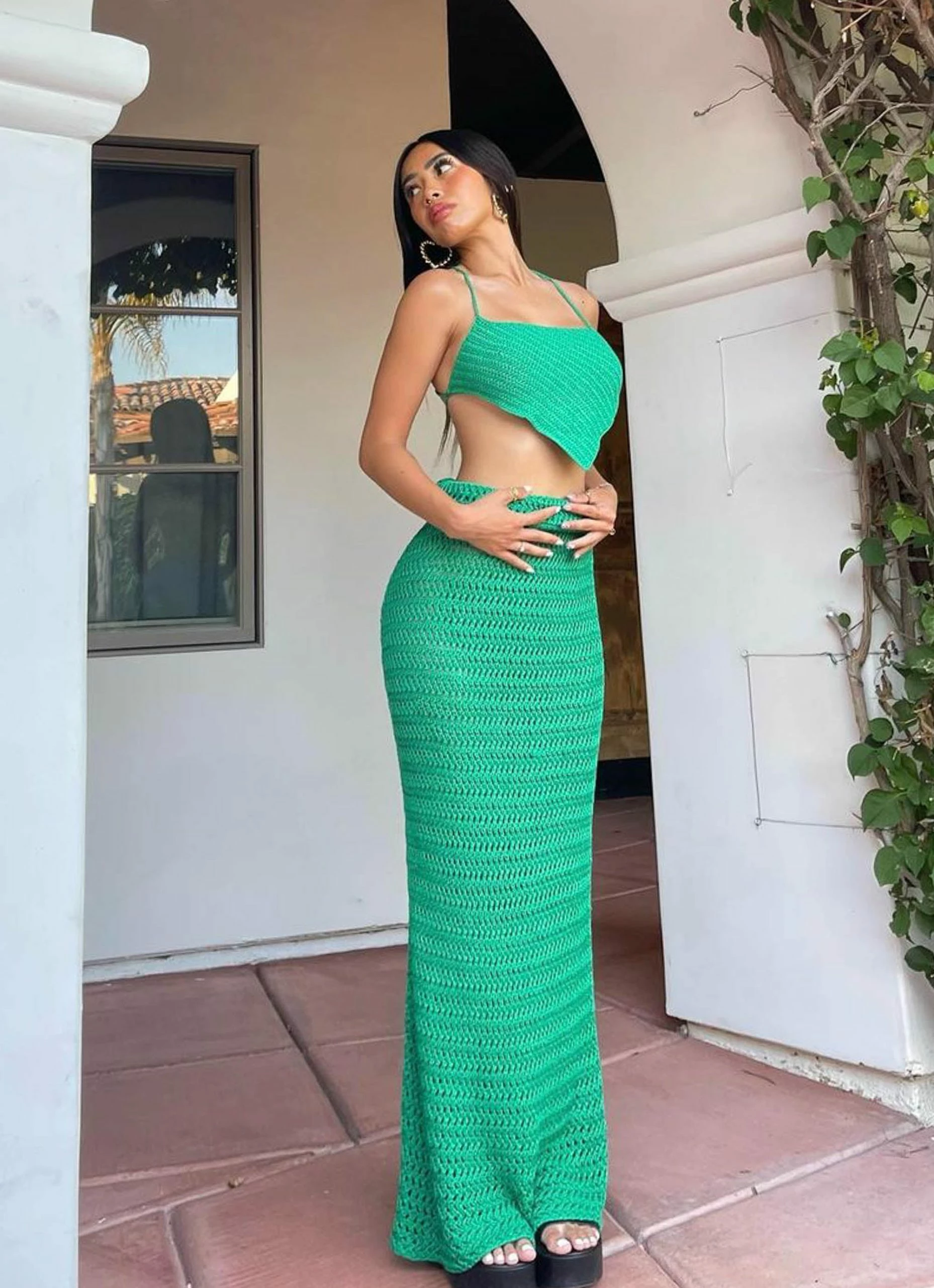 Riley Hubatka X Peppermayo Tan Lines Crochet Crop Top - Green 3 Riley Hubatka X Peppermayo Tan Lines Crochet Crop Top - Green