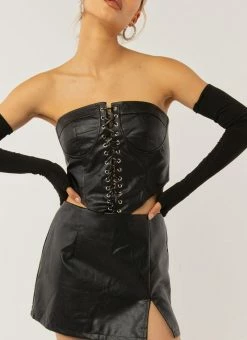 Peppermayo Exclusive Night Turns Into Morning PU Bustier - Black PU