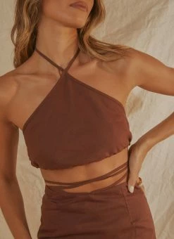 Peppermayo Exclusive Last Champagne Linen Halter - Choc Brown