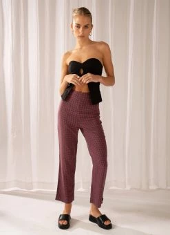 Afends Ryder Hemp Check High Waist Pant - Red