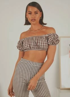 Peppermayo Exclusive Les Deux Crop Top - Choc Brown Gingham