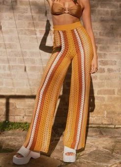 Peppermayo Exclusive Sunfields At Sunset Crochet Pants - Golden Hour Stripe