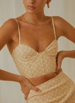 Peppermayo Exclusive Sunday Girl Bustier Crop - Neutral Check