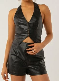 Peppermayo Exclusive Music Muse Vest Top - Black PU